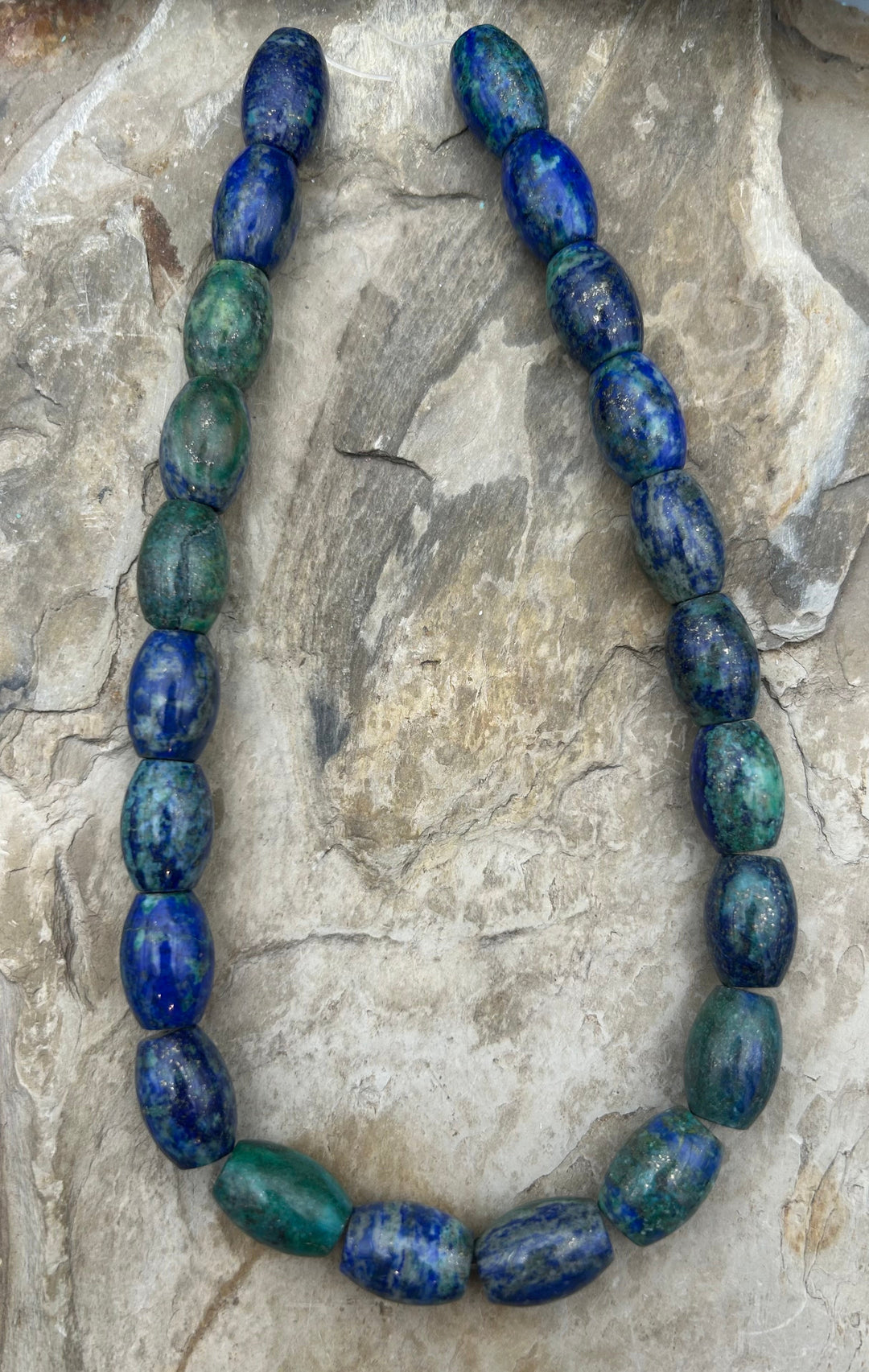 Malachite with Azurite Barrel Beads 13x19mm 16 inch