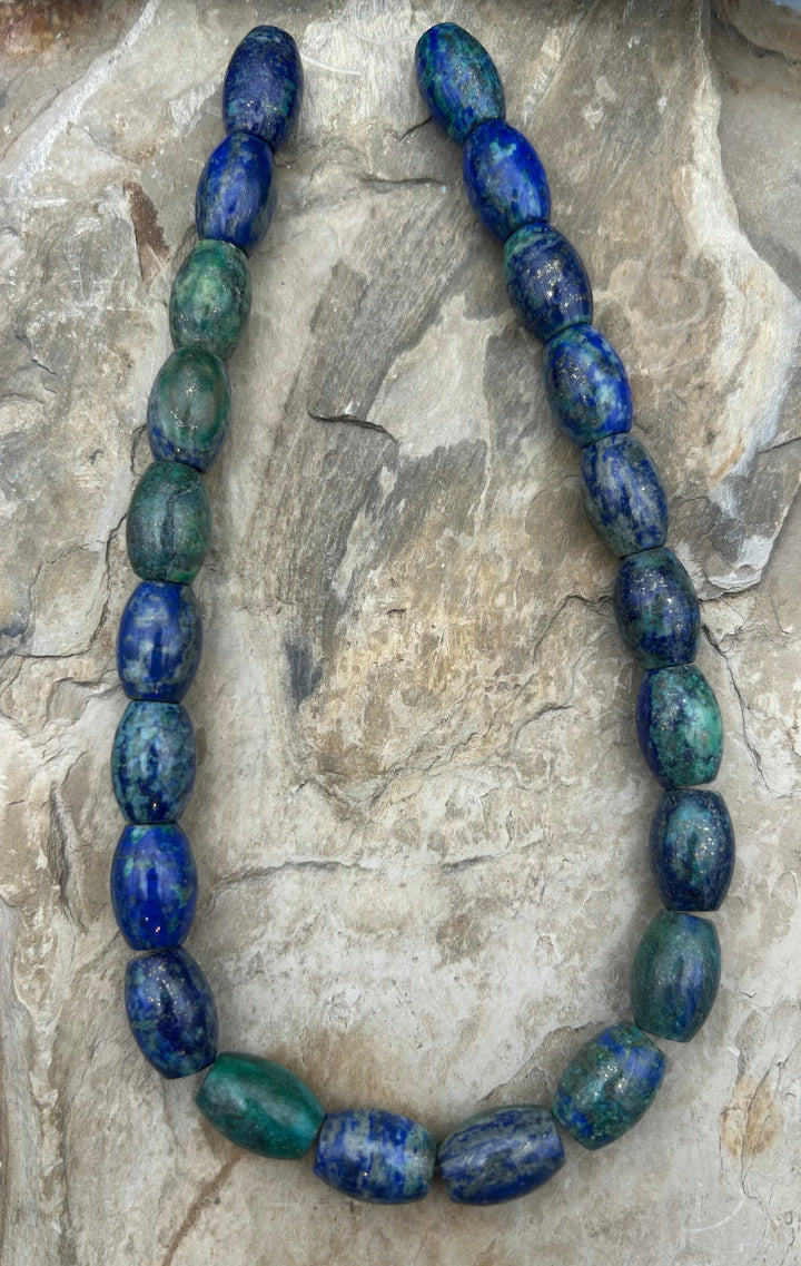 Malachite with Azurite Barrel Beads 13x19mm 16 inch