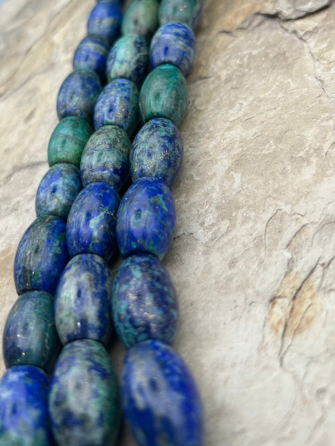 Malachite with Azurite Barrel Beads 13x19mm 16 inch