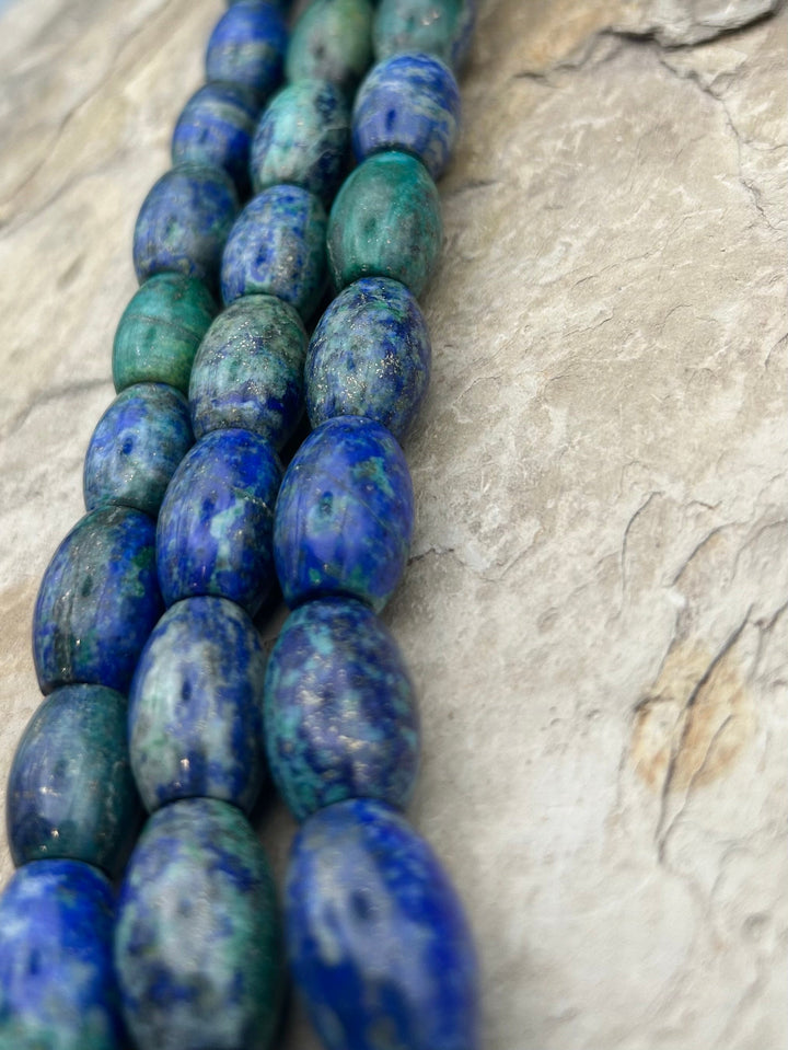 Malachite with Azurite Barrel Beads 13x19mm 16 inch