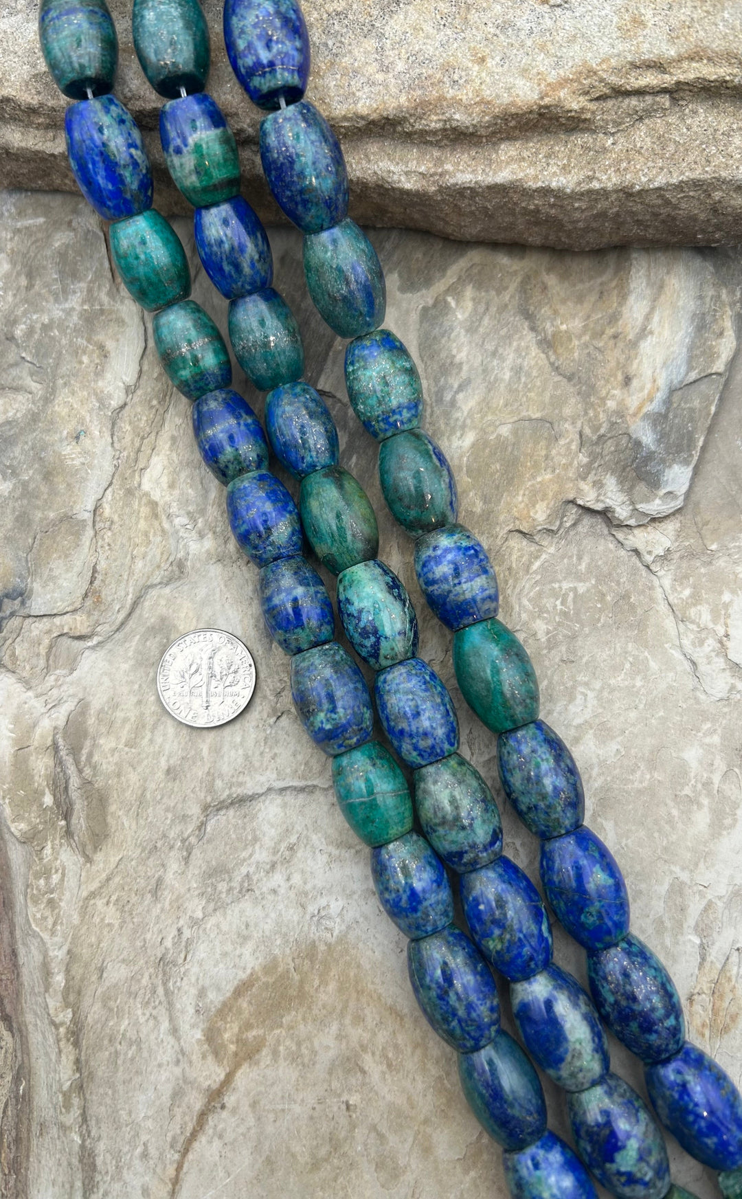 Malachite with Azurite Barrel Beads 13x19mm 16 inch