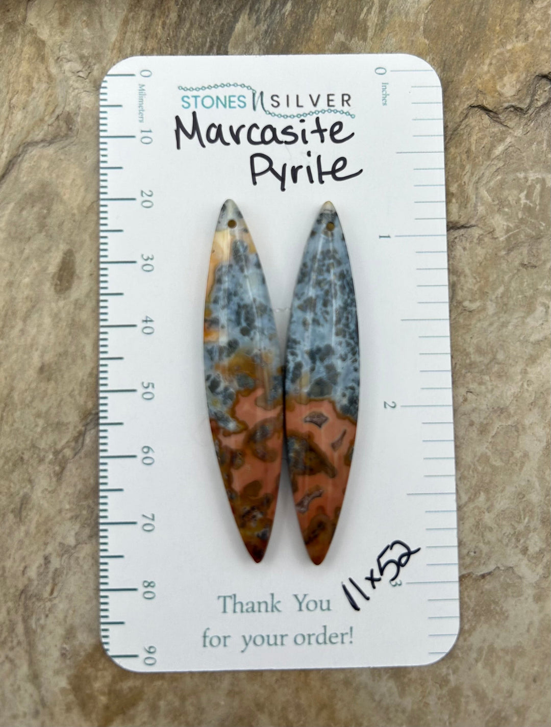 Marcasite Pyrite Matching Earring Slab Bead Pair 11x52mm