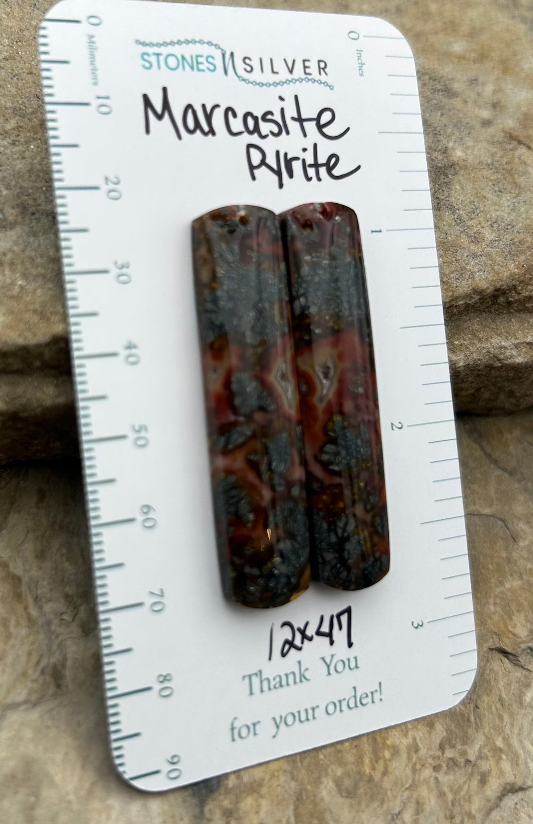Marcasite Pyrite Matching Earring Slab Bead Pair 12x47mm