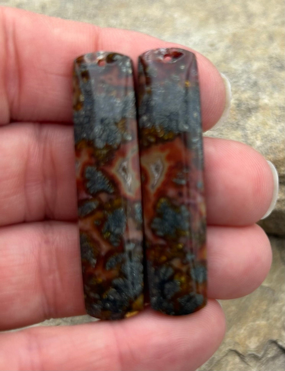 Marcasite Pyrite Matching Earring Slab Bead Pair 12x47mm