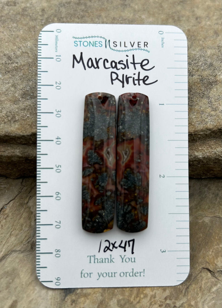 Marcasite Pyrite Matching Earring Slab Bead Pair 12x47mm