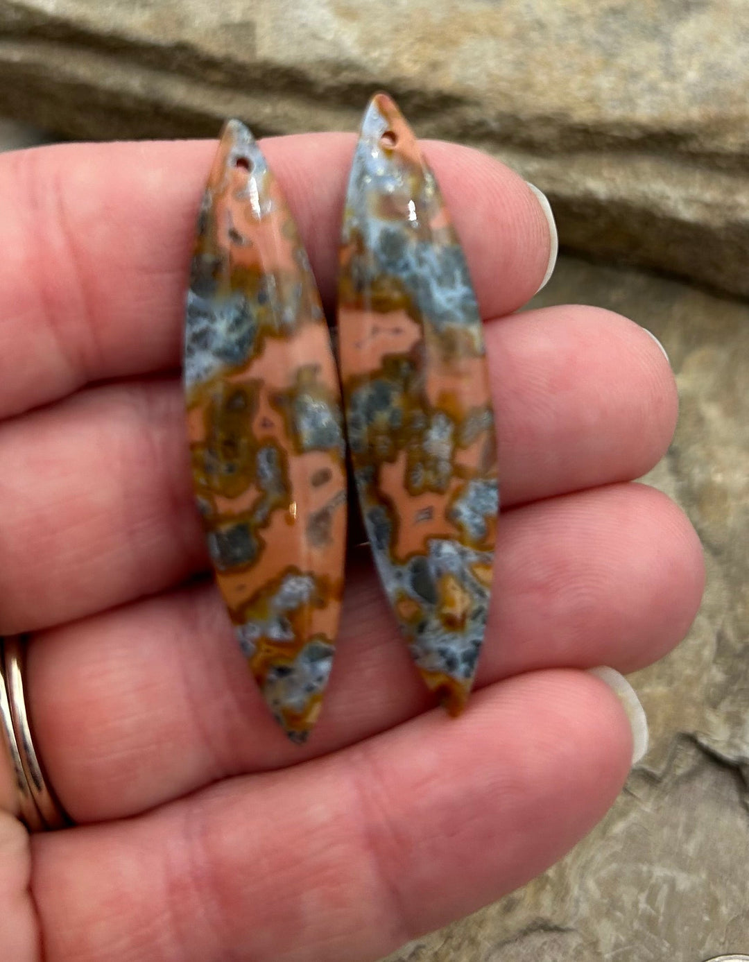 Marcasite Pyrite Matching Earring Slab Bead Pair 12x50mm