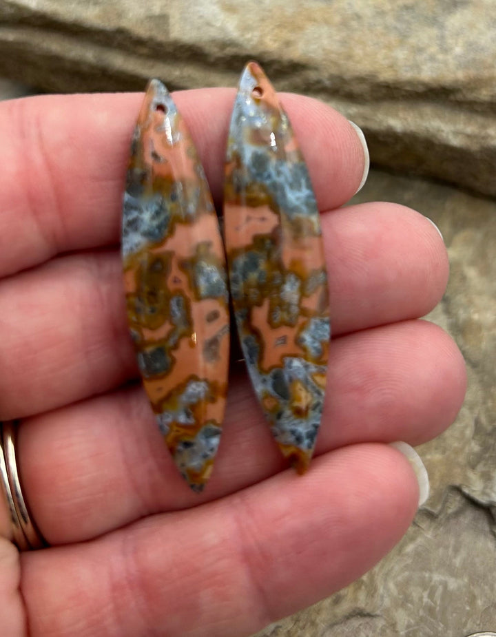 Marcasite Pyrite Matching Earring Slab Bead Pair 12x50mm