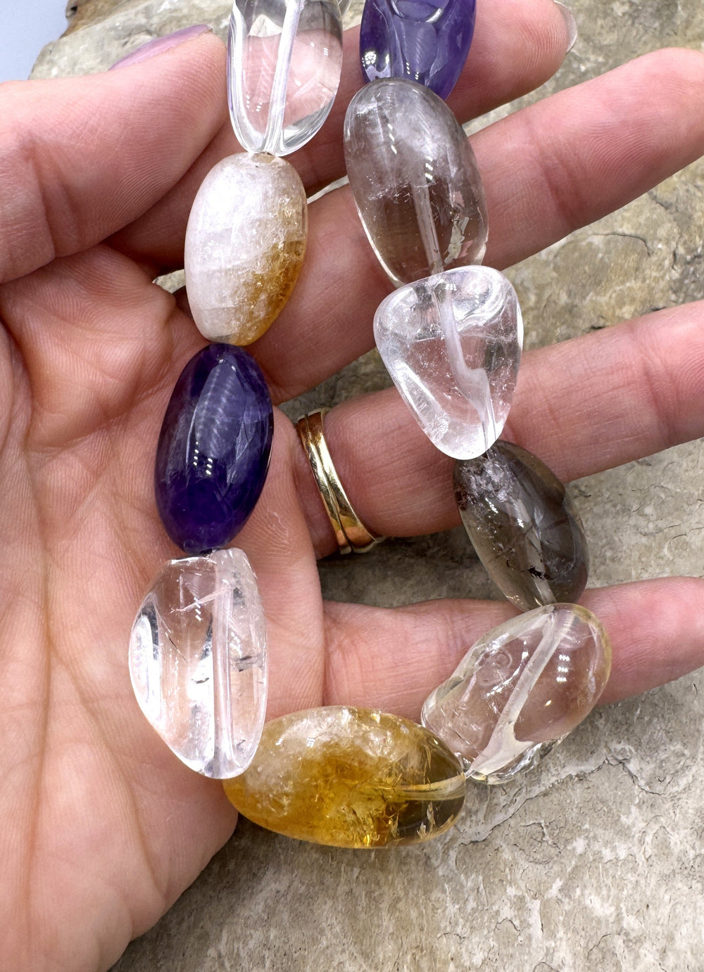 Mixed Quartz BIG 15x22 16x28mm Nugget Beads 10.5’’ Strand