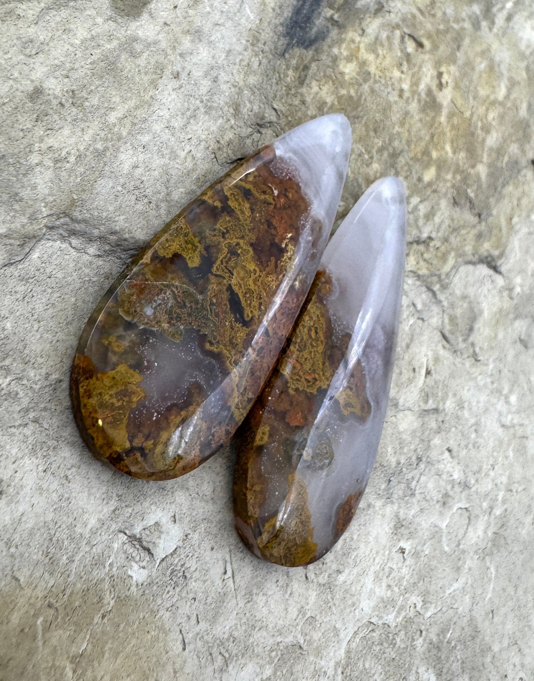 Montana Moss Agate BIG Earring Slab Bead Pair 17x42mm