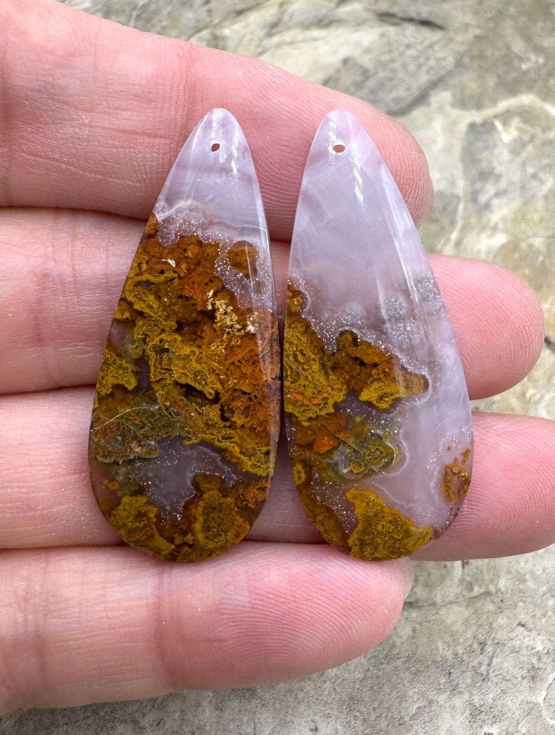 Montana Moss Agate BIG Earring Slab Bead Pair 17x42mm