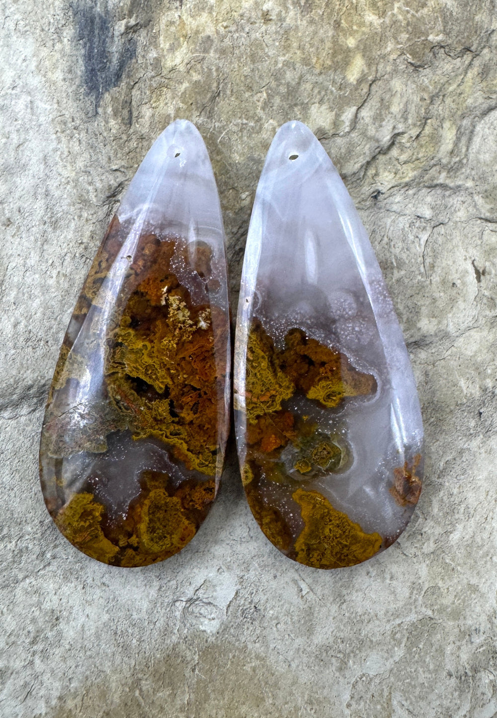 Montana Moss Agate BIG Earring Slab Bead Pair 17x42mm