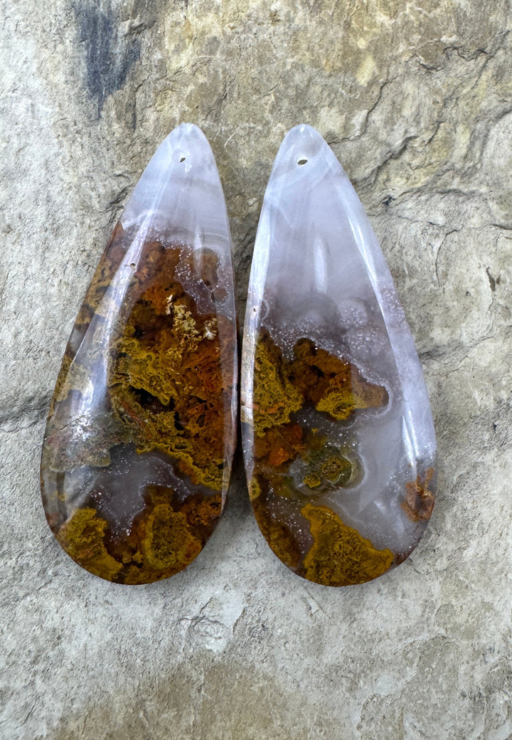 Montana Moss Agate BIG Earring Slab Bead Pair 17x42mm