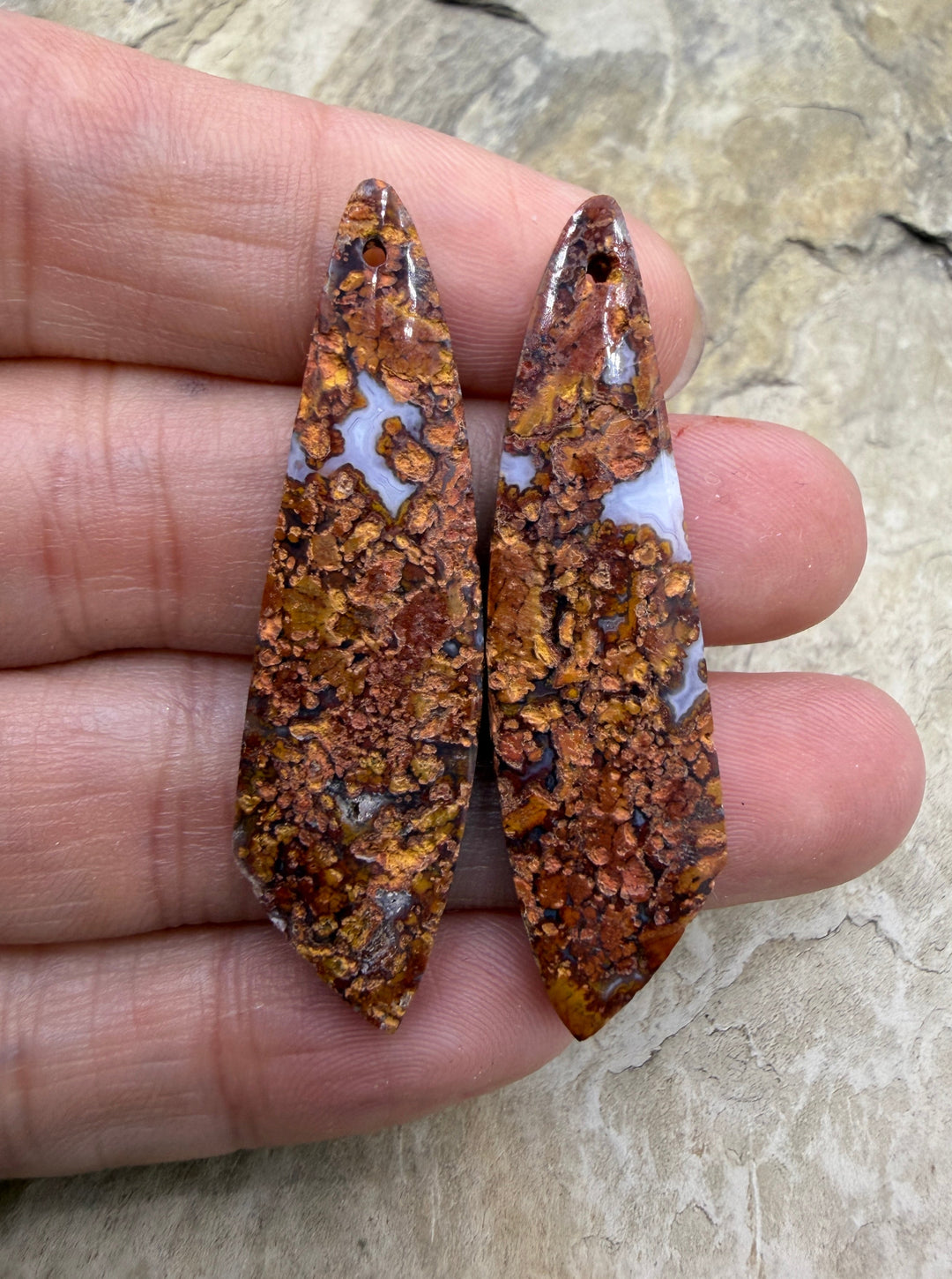 Moroccan Seam Agate Matching Earring Slab Bead Pair 13x47mm