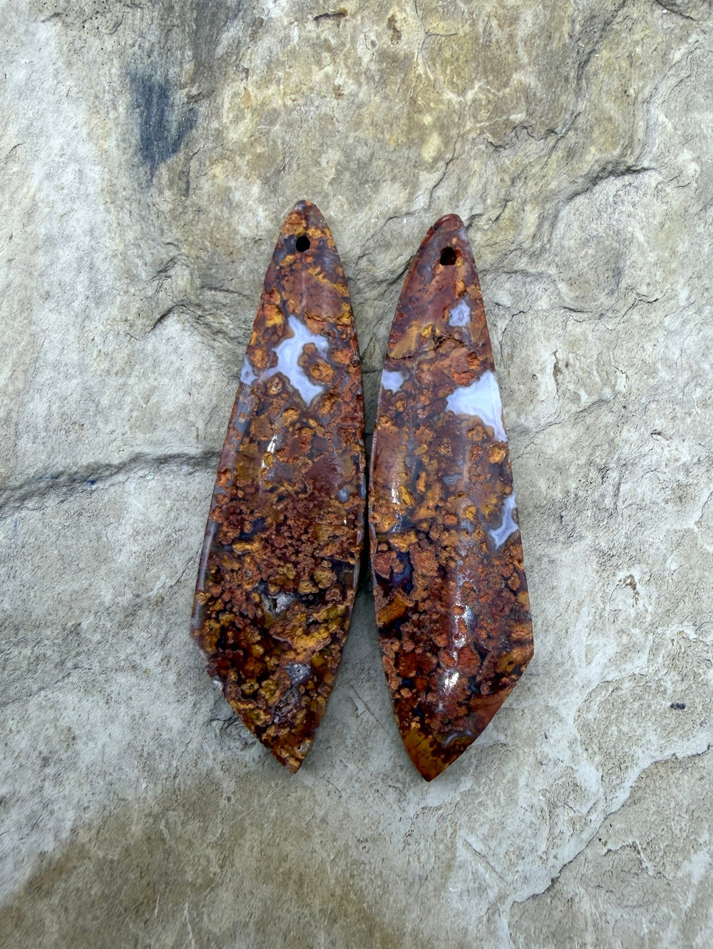 Moroccan Seam Agate Matching Earring Slab Bead Pair 13x47mm