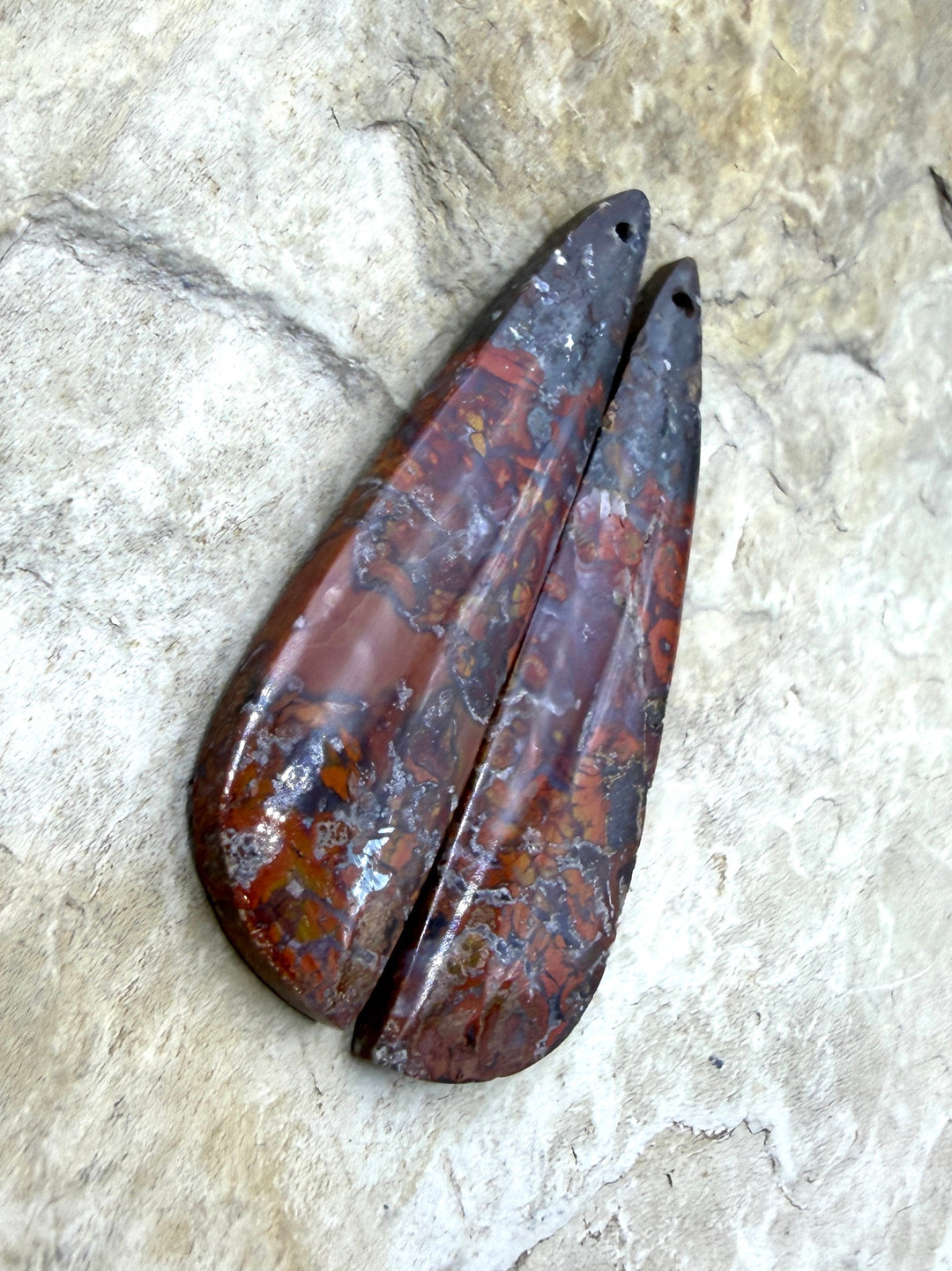Moroccan Seam Agate Matching Earring Slab Bead Pair 13x48mm