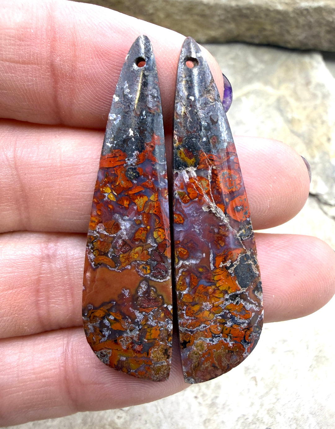 Moroccan Seam Agate Matching Earring Slab Bead Pair 13x48mm