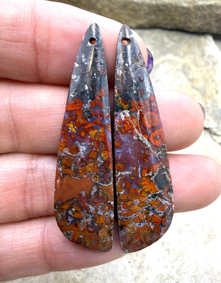 Moroccan Seam Agate Matching Earring Slab Bead Pair 13x48mm