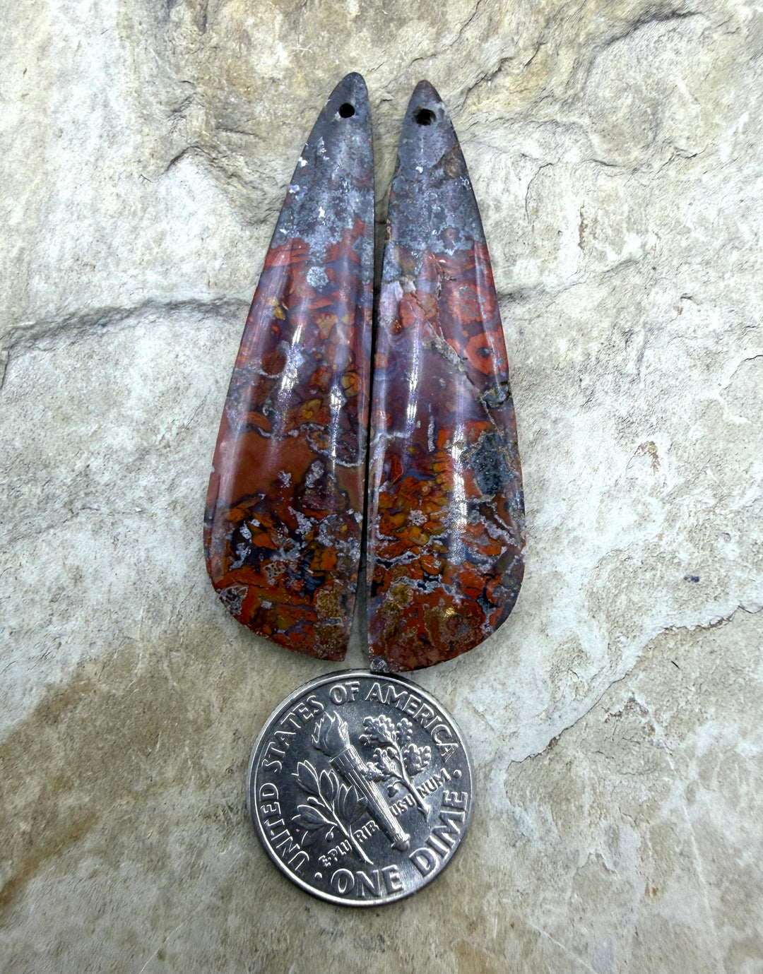 Moroccan Seam Agate Matching Earring Slab Bead Pair 13x48mm