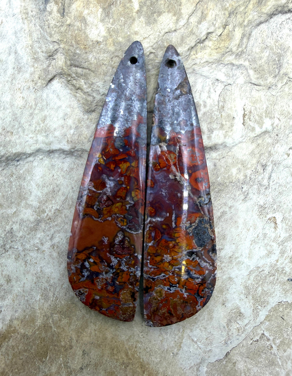 Moroccan Seam Agate Matching Earring Slab Bead Pair 13x48mm