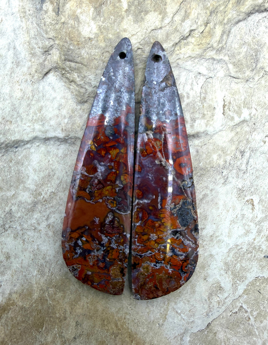 Moroccan Seam Agate Matching Earring Slab Bead Pair 13x48mm