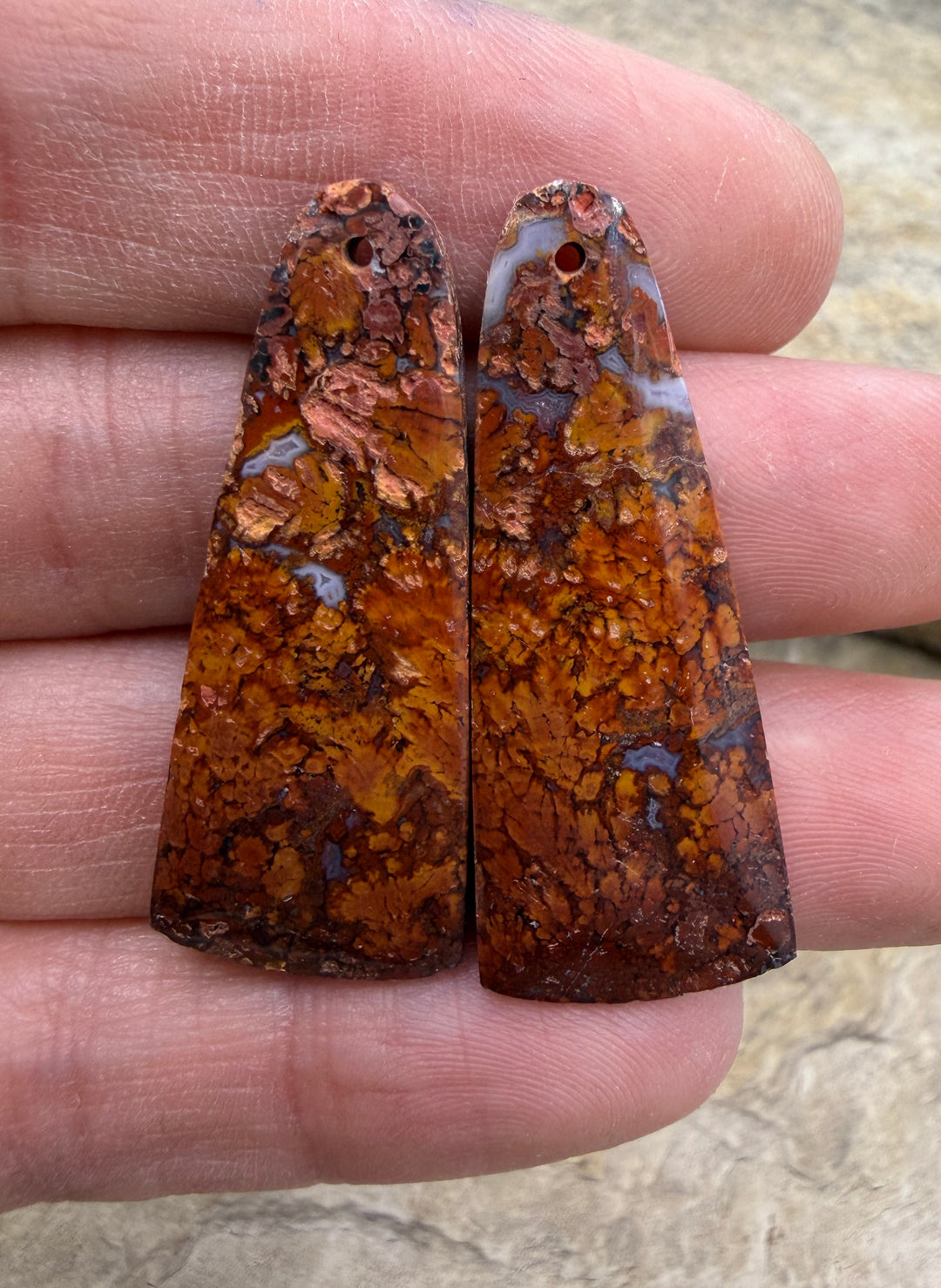 Moroccan Seam Agate Matching Earring Slab Bead Pair 15x38mm