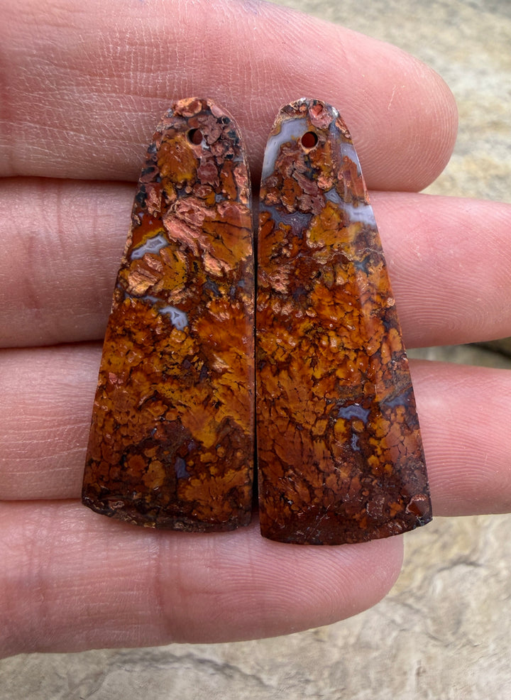 Moroccan Seam Agate Matching Earring Slab Bead Pair 15x38mm