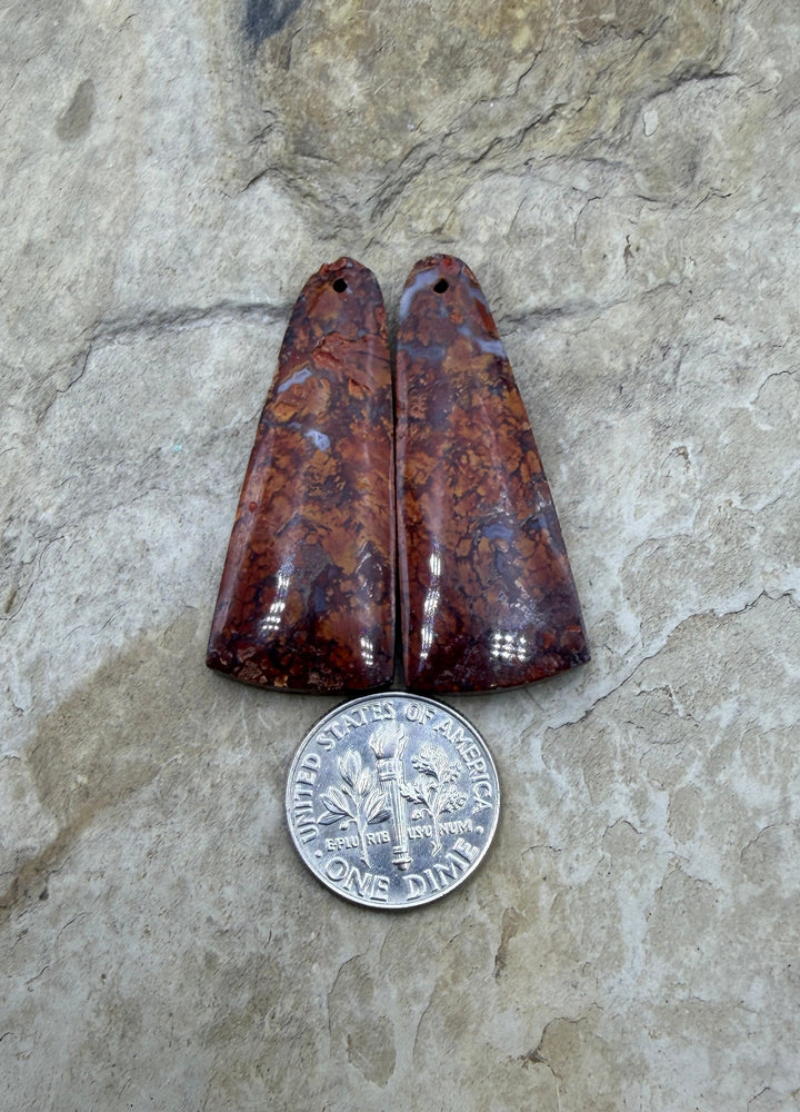 Moroccan Seam Agate Matching Earring Slab Bead Pair 15x38mm