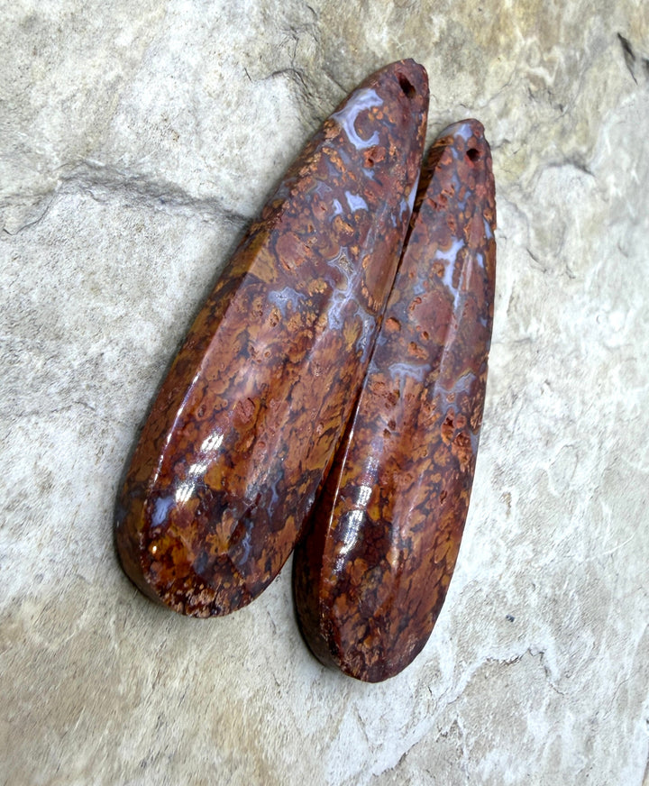 Moroccan Seam Agate Matching Earring Slab Bead Pair 15x48mm