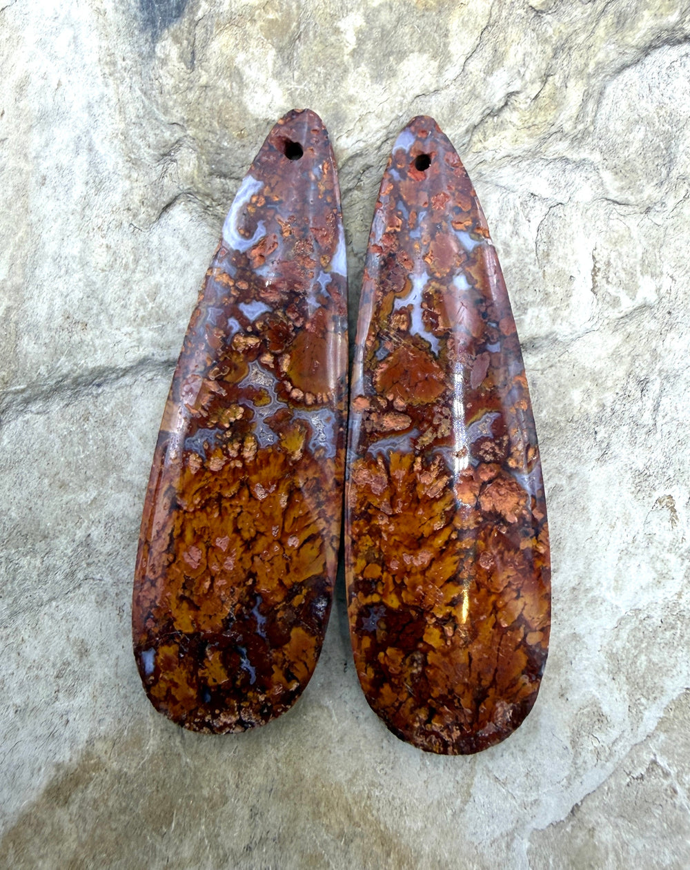Moroccan Seam Agate Matching Earring Slab Bead Pair 15x48mm