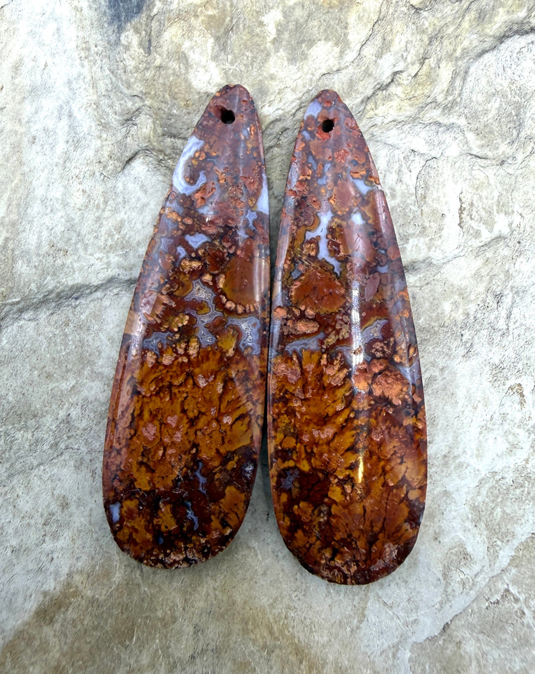 Moroccan Seam Agate Matching Earring Slab Bead Pair 15x48mm