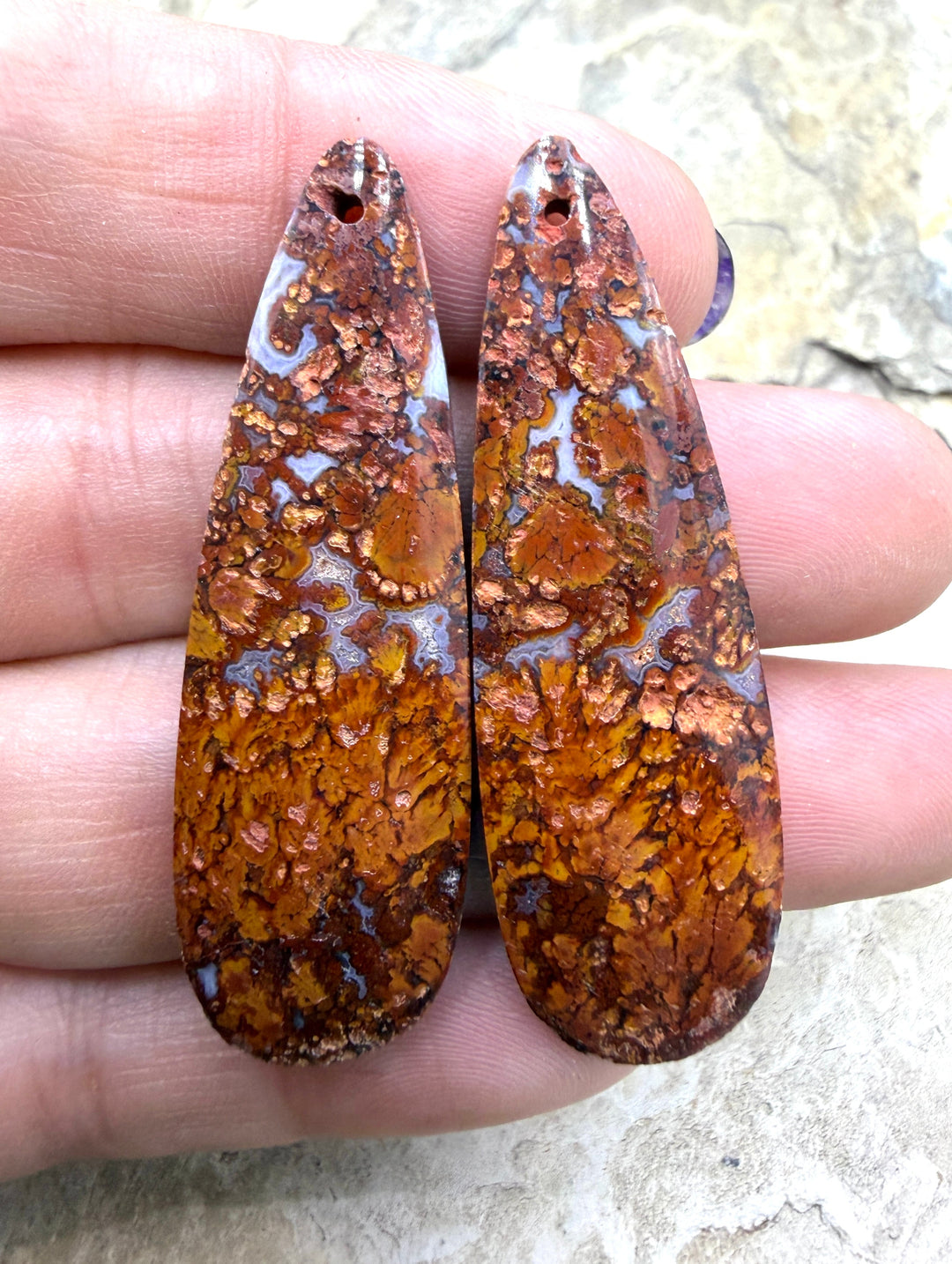 Moroccan Seam Agate Matching Earring Slab Bead Pair 15x48mm
