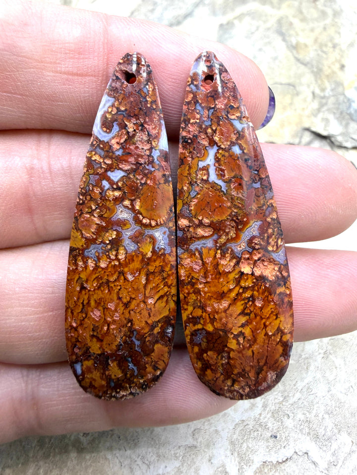 Moroccan Seam Agate Matching Earring Slab Bead Pair 15x48mm