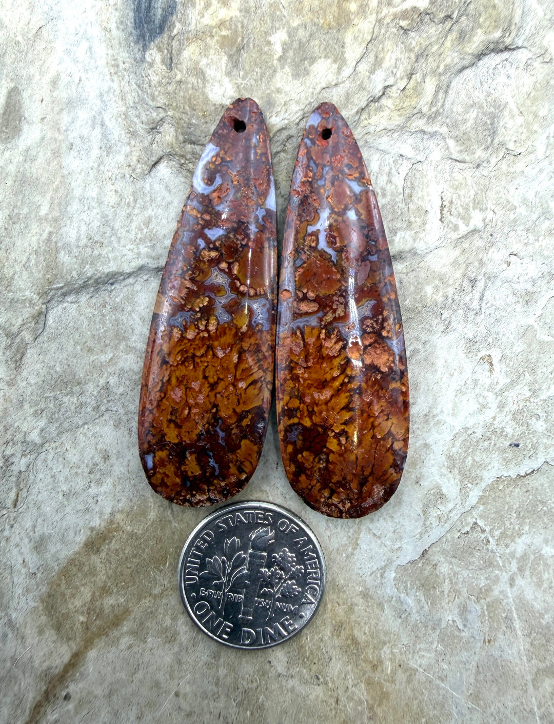 Moroccan Seam Agate Matching Earring Slab Bead Pair 15x48mm