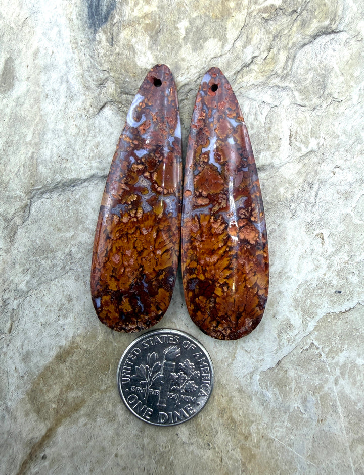Moroccan Seam Agate Matching Earring Slab Bead Pair 15x48mm