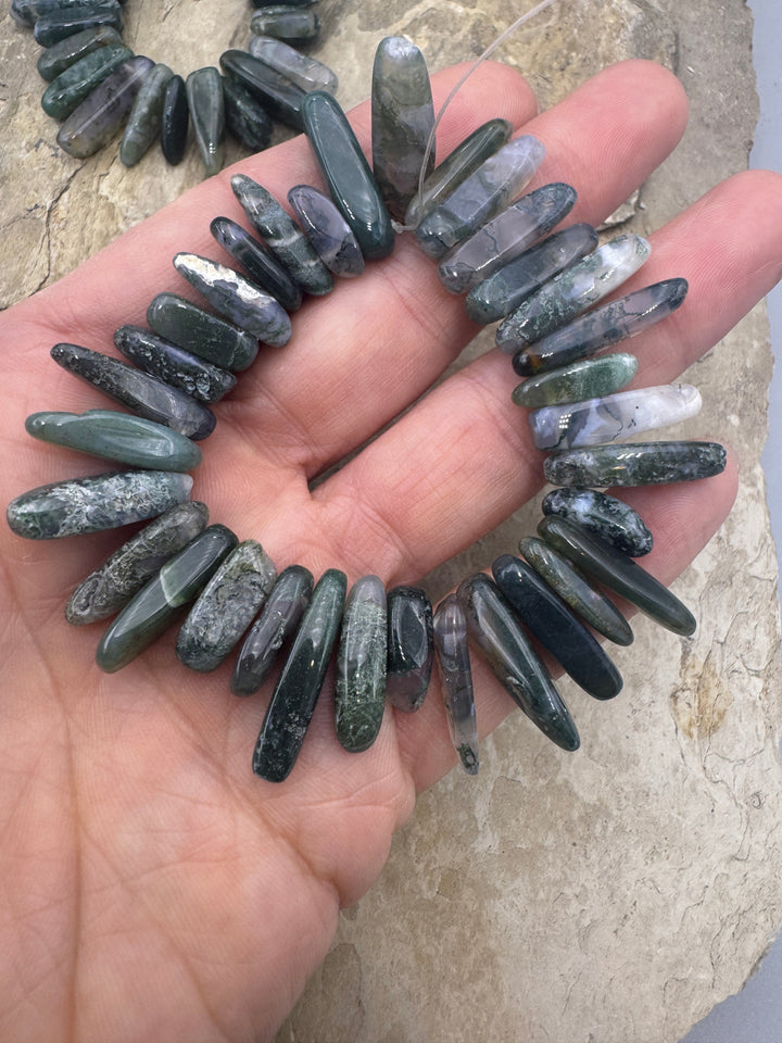 Moss Agate 12 18mm Stick Beads 6 inch Strands Montana Moss