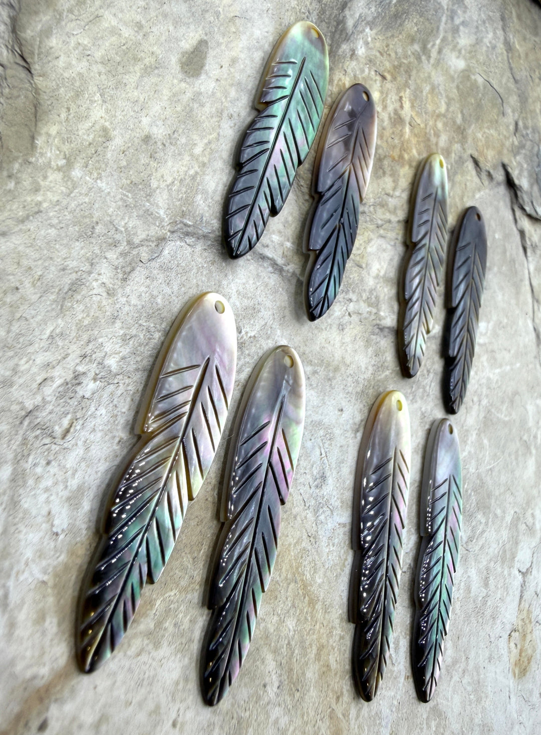 Mother Of Pearl Carved Feather Earring Pairs One Pair