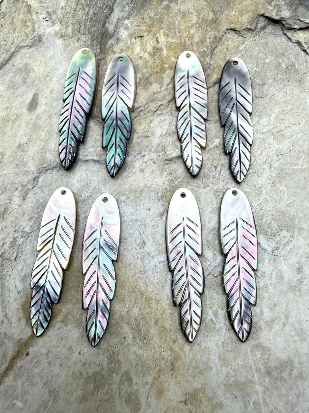 Mother Of Pearl Carved Feather Earring Pairs One Pair