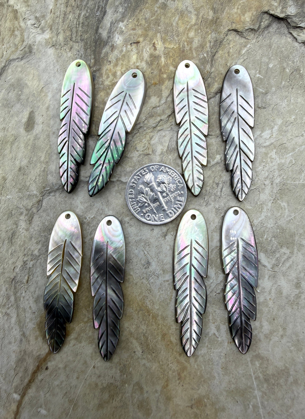 Mother Of Pearl Carved Feather Earring Pairs One Pair