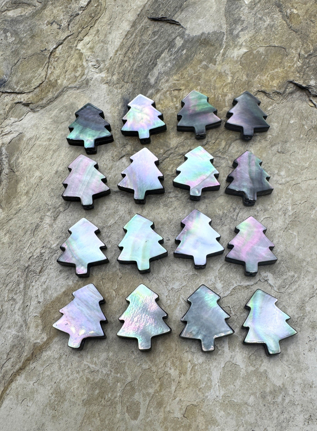 Mother Of Pearl Christmas Tree Beads 15x18mm Package of 4