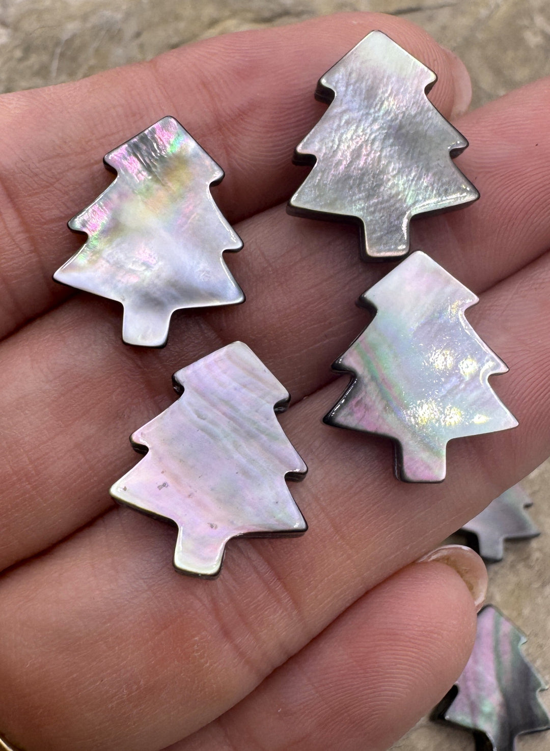 Mother Of Pearl Christmas Tree Beads 15x18mm Package of 4