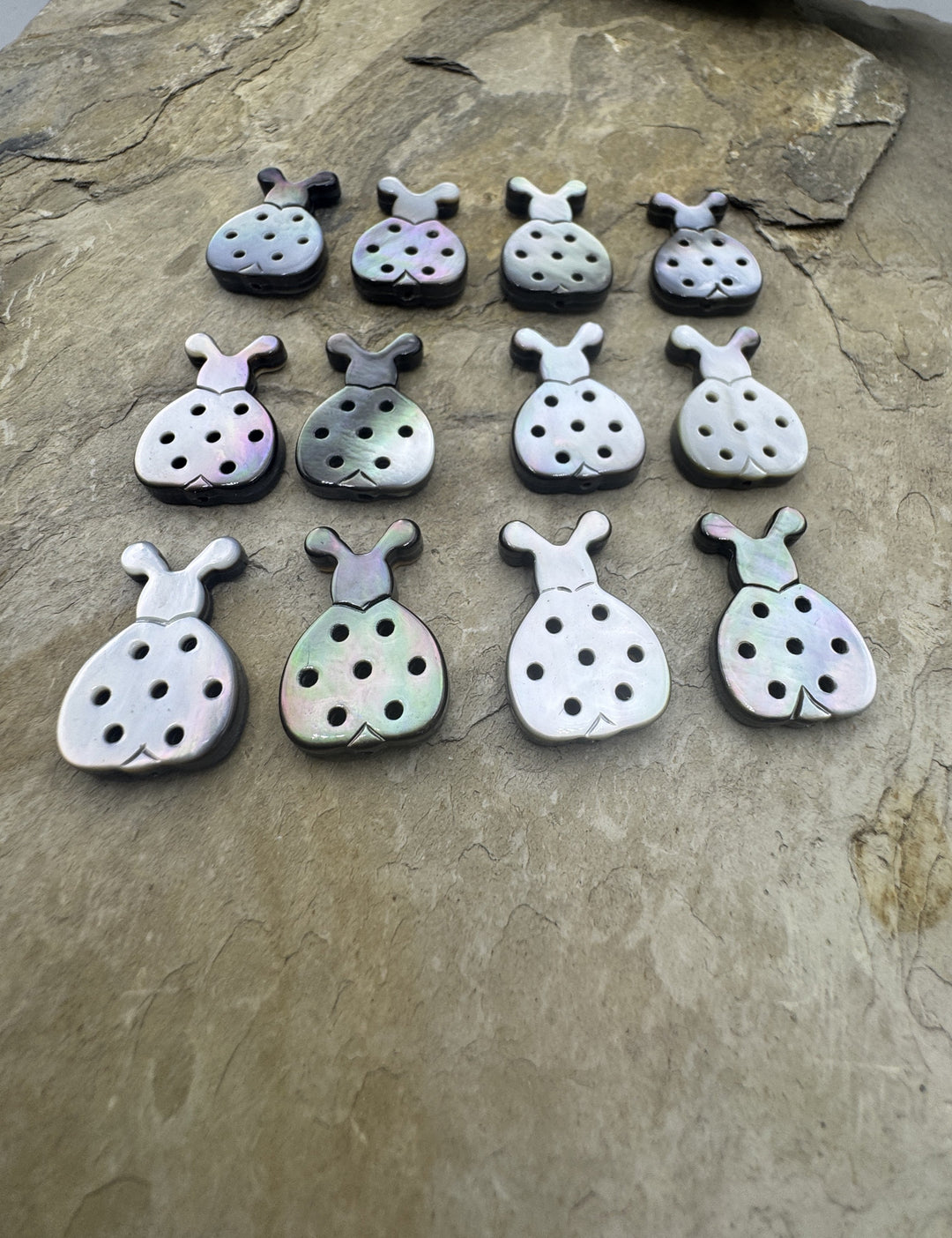 Mother Of Pearl Ladybug Beads 15x22mm Package of 2 Beads/1