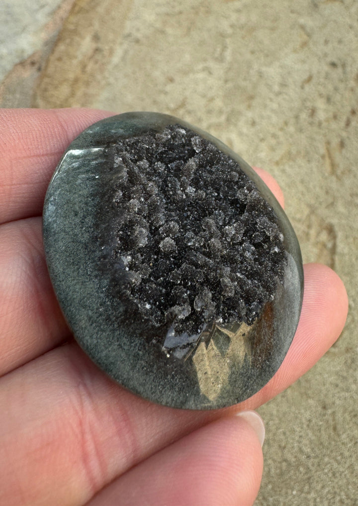 Natural amethyst druzy big designer cabochon 40x46mm