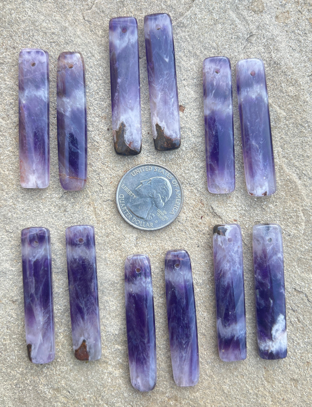 Natural Amethyst Long Rectangle Matching Earring Slab Beads