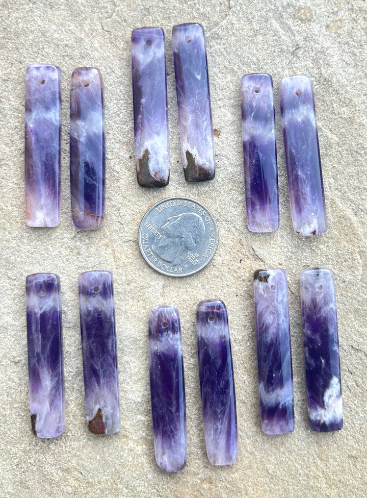 Natural Amethyst Long Rectangle Matching Earring Slab Beads