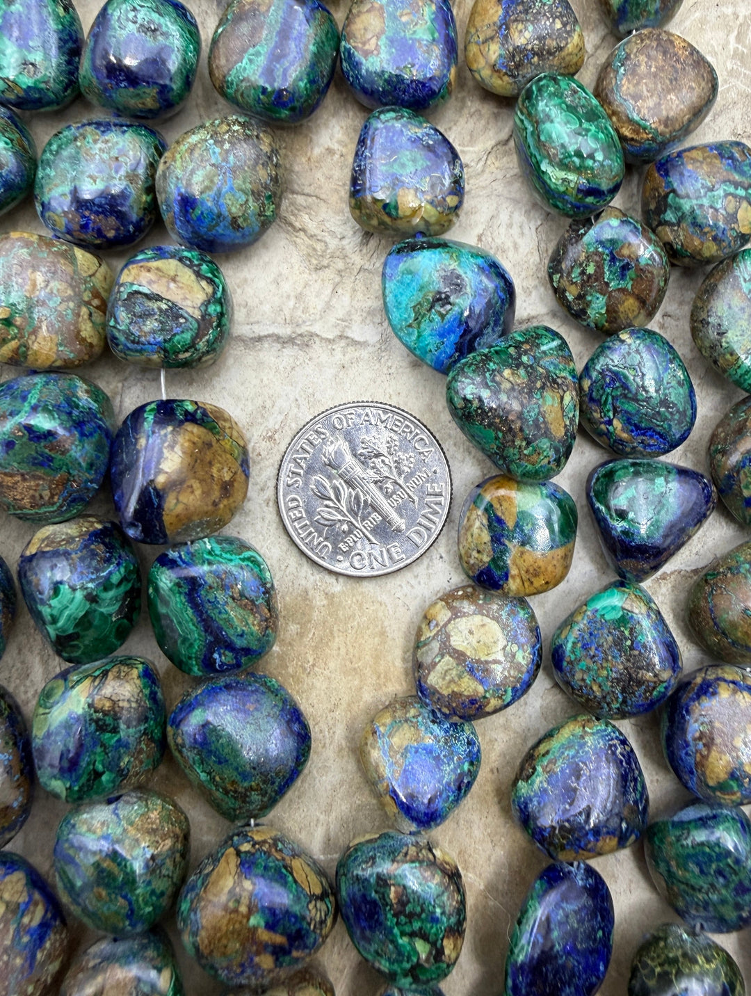 Natural Azurite and Malachite with Cooperite 10-14mm Nugget