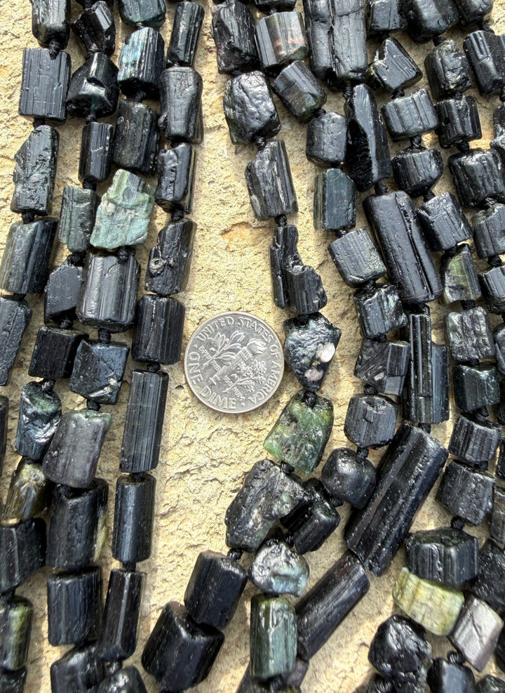 Natural Black Tourmaline Beads 6x7mm-10x15mm 16 Inch Strand