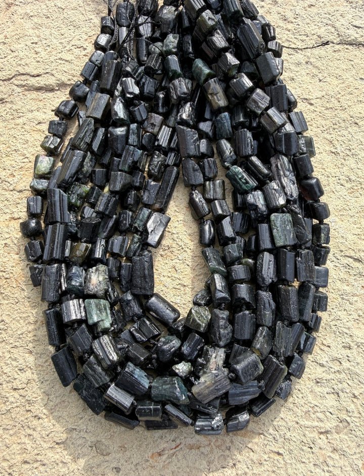 Natural Black Tourmaline Beads 6x7mm-10x15mm 16 Inch Strand
