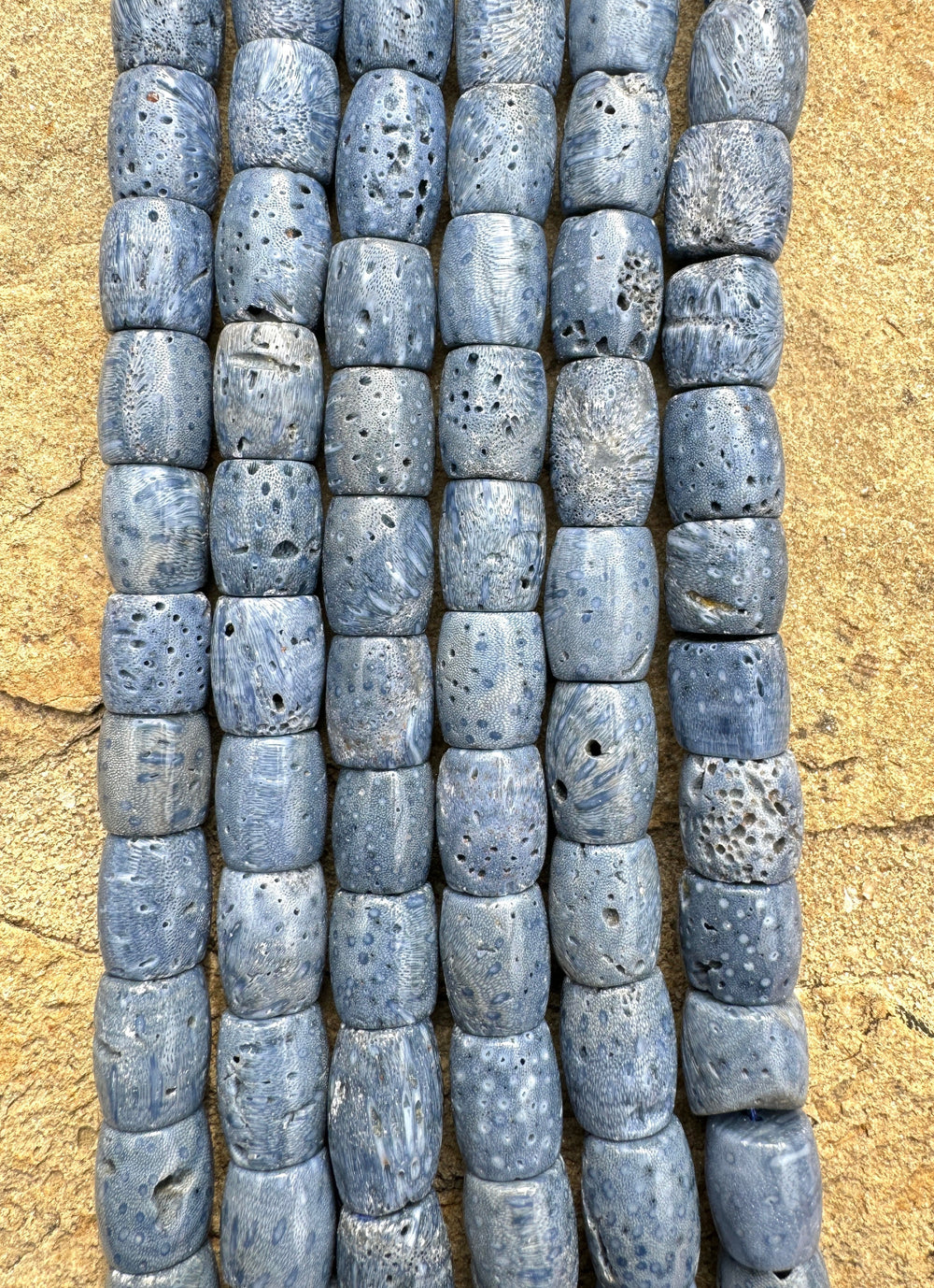 Natural Blue Sponge Coral 10x13mm Barrel Shaped Beads 16