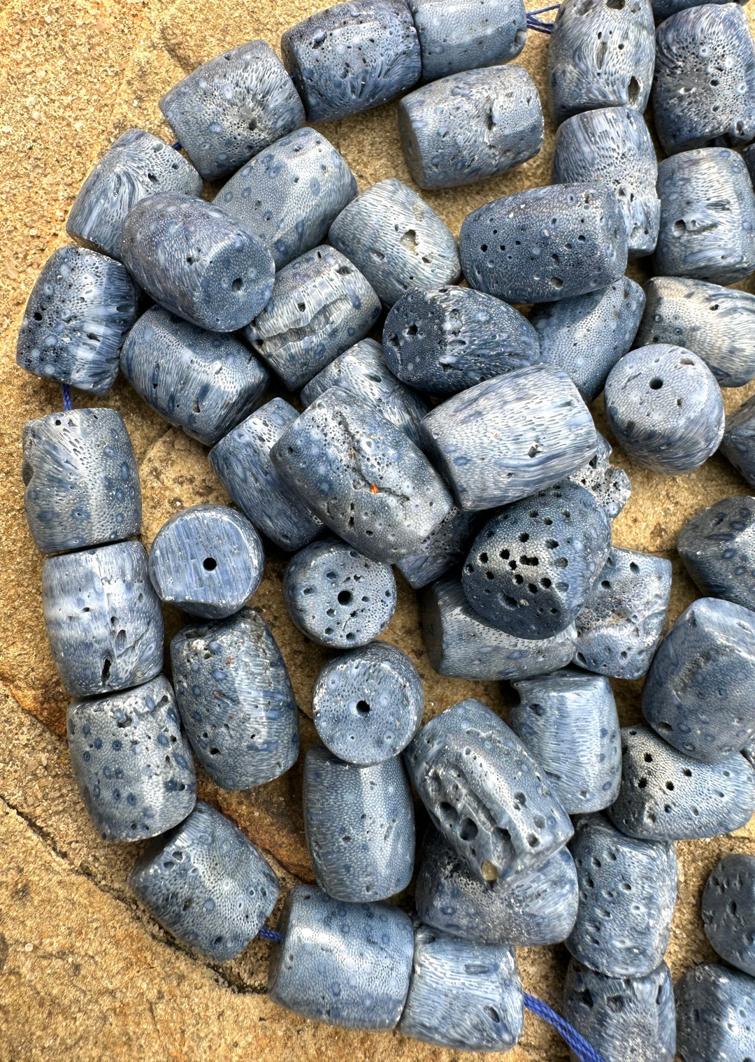 Natural Blue Sponge Coral 10x13mm Barrel Shaped Beads