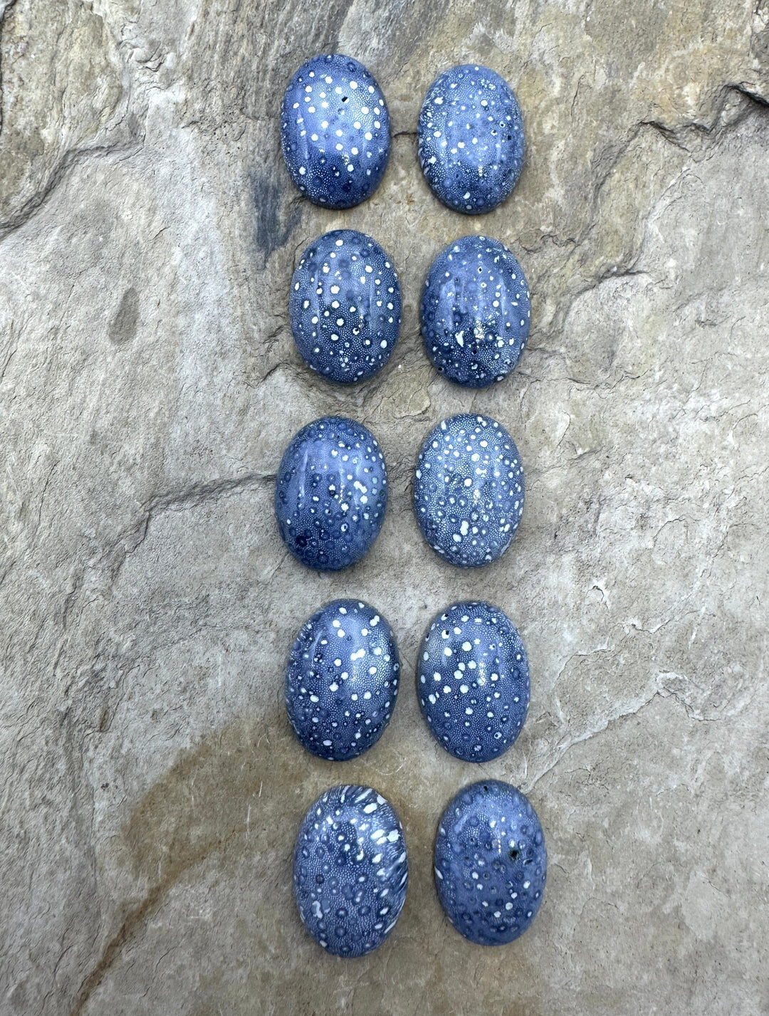 Natural Blue Sponge Coral 12x18mm Oval Cabochon One Pair